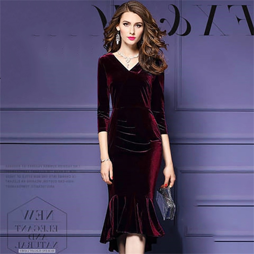 

Spring Summer Dress Women Vintage Mermaid Velvet Sexy Bodycon Long Party ukraine Vestidos Plus Size  210607, Burgundy