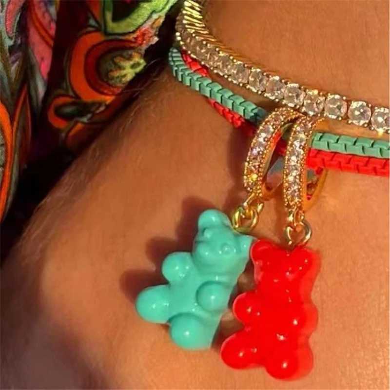 

Candy Color Resin Bear Zircon Pendant Fashion Enamel Bracelet For Women Cartoon Bear Box Chain Bracelet 2022 New Jewellery Gifts G1026