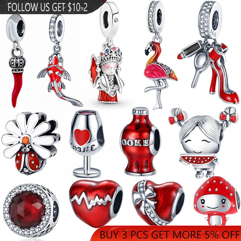 

Other 925 Sterling Silver Flamingo Red Series Koi Enamel Beads Charms Suitable For Original Bracelet Bangle DIY Making Jewelry
