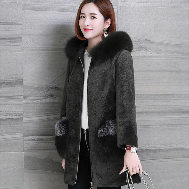 

Women's Fur & Faux Women Winter Autumn Big Size Long Sleeves Coats Fashion Warm Thicken Pockets Female Hooded Outwear C 811, Black