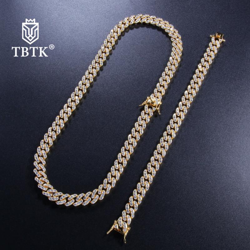 

Earrings & Necklace TBTK Trendy 9mm Gold Zirconia Stone Metal Iced Out Bracelet Set For Women Jewelry Sets Punk Accessories NE+BR, Silver