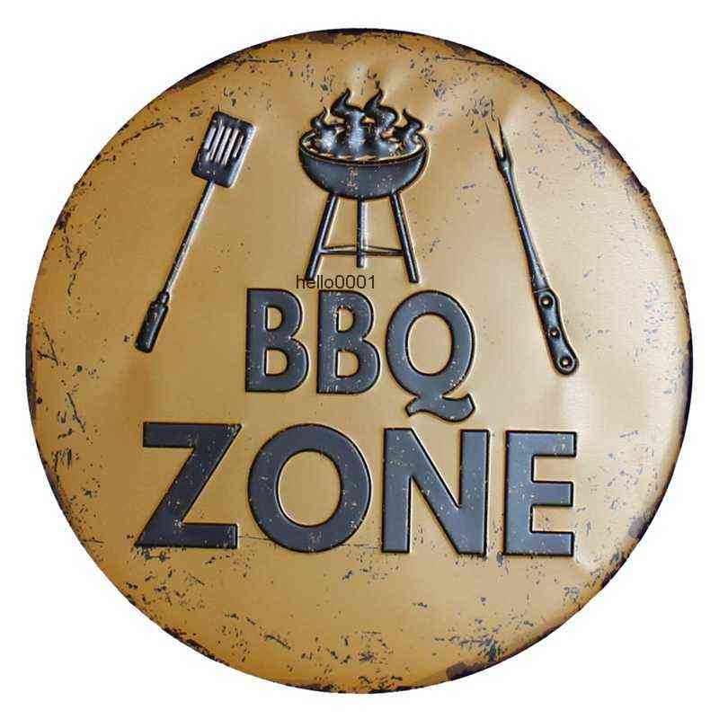 

BBQ Zone Retro Paque Meta Tin Signs Cafe Bar Pub Signboard Wa Decor Vintage Nostagia Round Pates Christmas Gift 30CM R006b