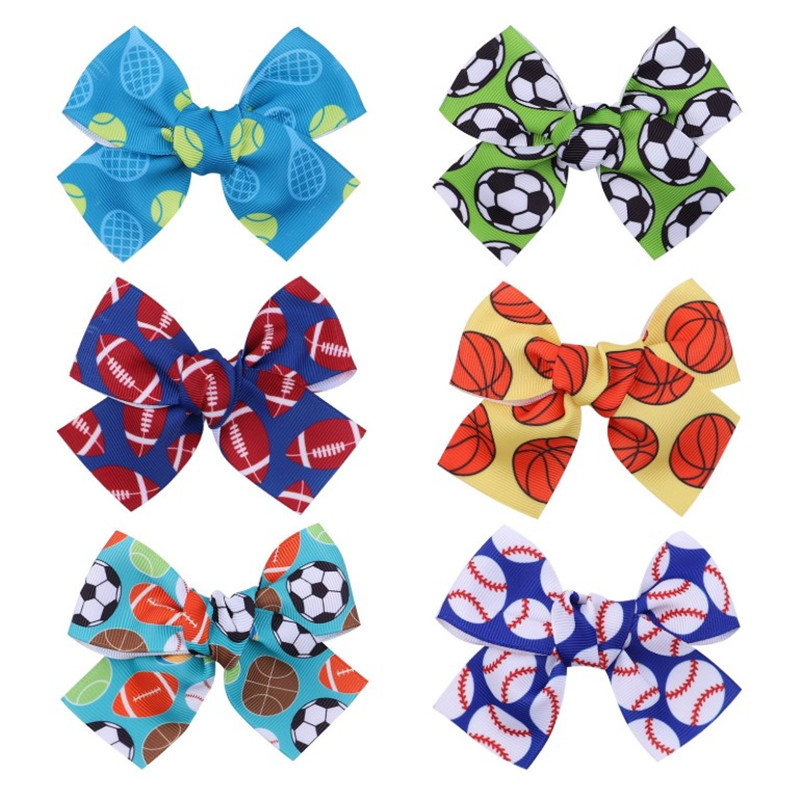 

Children's Hair Accessories Handmade 2022 World Cup Football Soccer Printed Ribbon Bow Hairpin Korean Girl 4.33 Inch Headdress Fashion Infant Tennis Sports Hair Pin, As show