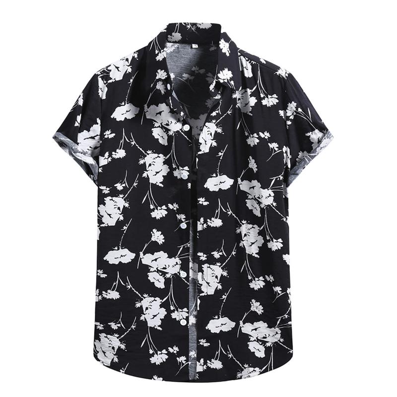 

Men's Casual Shirts Summer Fashion Man Floral Lapel Hawaiian Beach Tops Short Sleeve Blouse Vocation Camisa, White;black