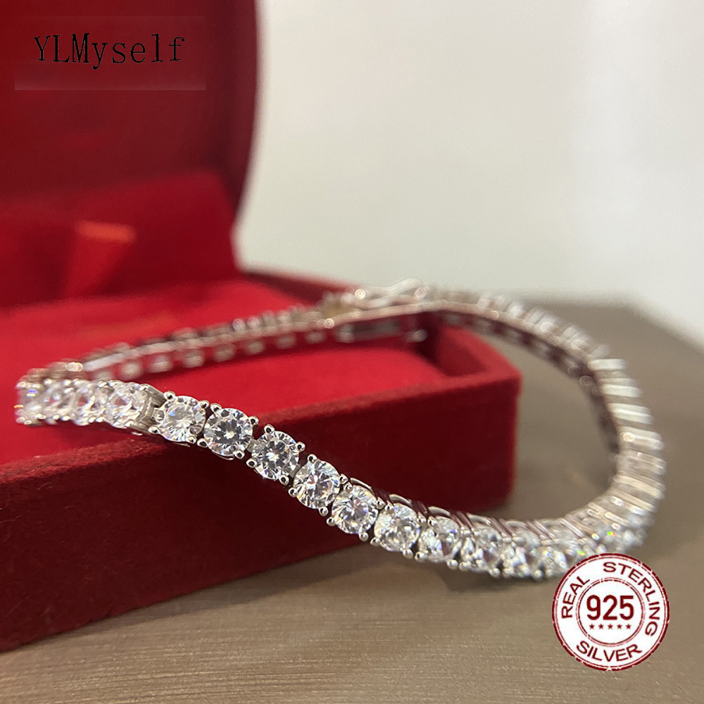 

Pure 925 Silver 16-21cm Tennis Bracelet Jewelry Pave Full 4mm of 5A CZ Eternal Gift for Wife Real Sterling Fine Jewellery