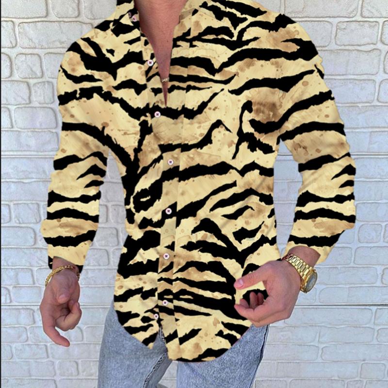

Men' Casual Shirts Style Long Sleeve Fashion Flower 3D Printed Turn-Down Collar Slim Fit Gothic Party Single-Breasted Shirt, Yellow long