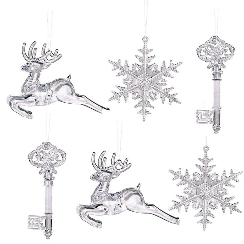 

Christmas Decorations 1set Transparent Deer/Snowflake/Angel Pendants Acrylic Key Xmas Tree Hanging DIY Crafts Kids Gift Noel Decor