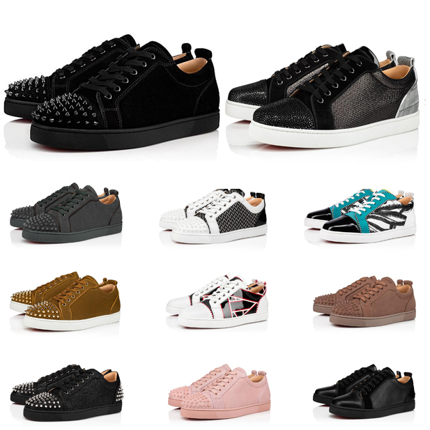 

2021 Red Bottom Casual Shoes Low Cut Spikes Sneakers Men Women Shoe Suede Rivet Trainers Black Blue Silver Diamond Sneaker size 35-48