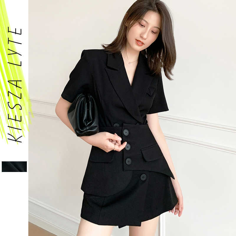 

women black blazer dress high waist minority thin midi length suit jacket dresses street 210608