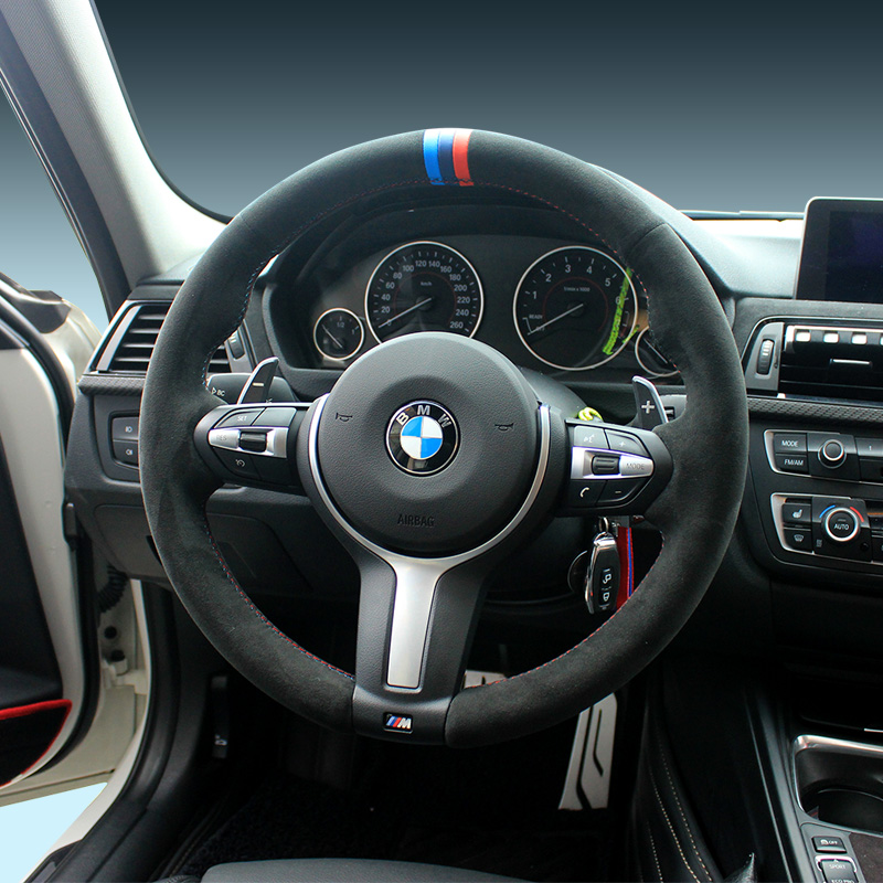 

For BMW 3/5/7/1 Series GT DIY Customized Steering Wheel Cover for Suede Fur Interior