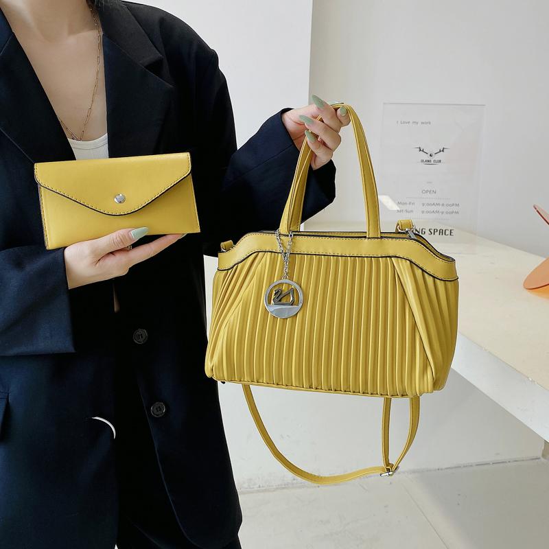 

Evening Bags 2 Set Pleated Cossbody Bag For Women 2021 Handbag And Purse Simple Office Totes Black Lady Shoulder Classic Messenger Clutch