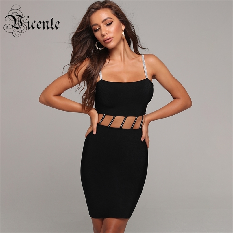

Chic Sexy Waist Hollow Out Design Black Mini Dress Celebrity Party Club Bandage Slip 210520