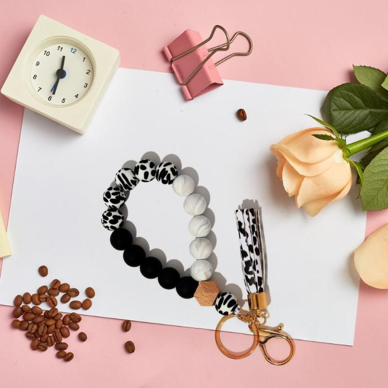 

Keychains Fashion Bracelet Keyring Decorative Stretchy Beaded Portable Bangle Wristlet Beads Keychain