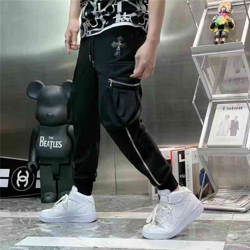 

Ins chaohuochao brand ch cro spring and summer casual embroidered subcutaneous word frame loose small foot tooling pants for men Freeshipping, Black