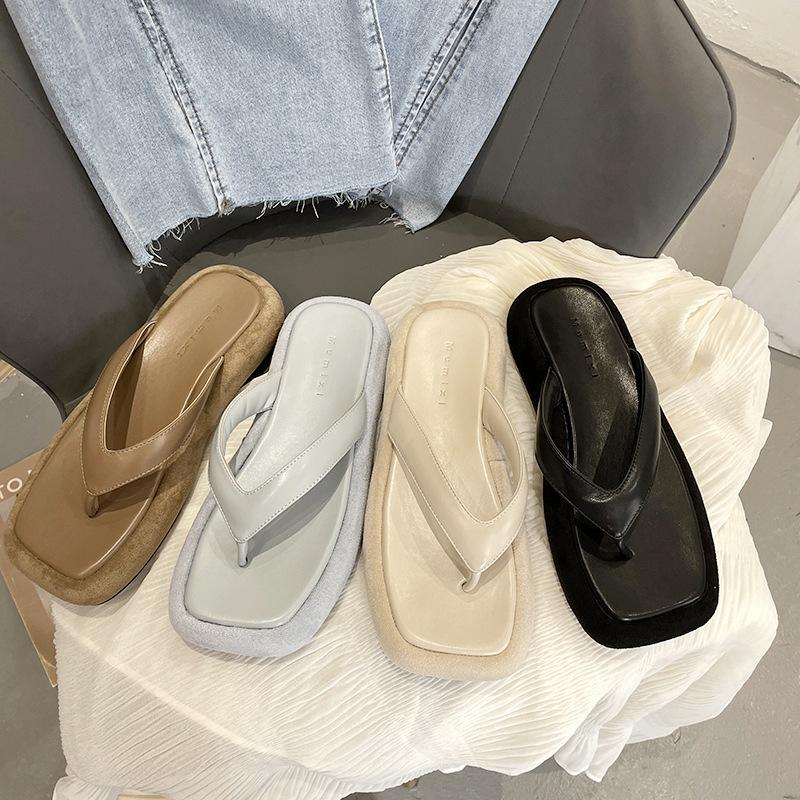 

Female Shoes Womens Slippers Outdoor Slides Rubber Flip Flops Low Platform 2021 Beach Hawaiian Soft Fabric Rome PU Casual Hoof H