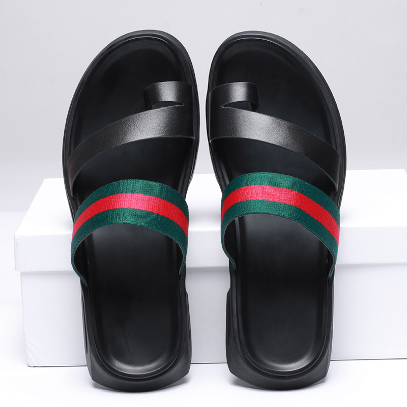 

Slippers Flip flop men's anti slip soft sole outdoor leather summer casual wear beach shoes slippers EMT6, 1# shoe box