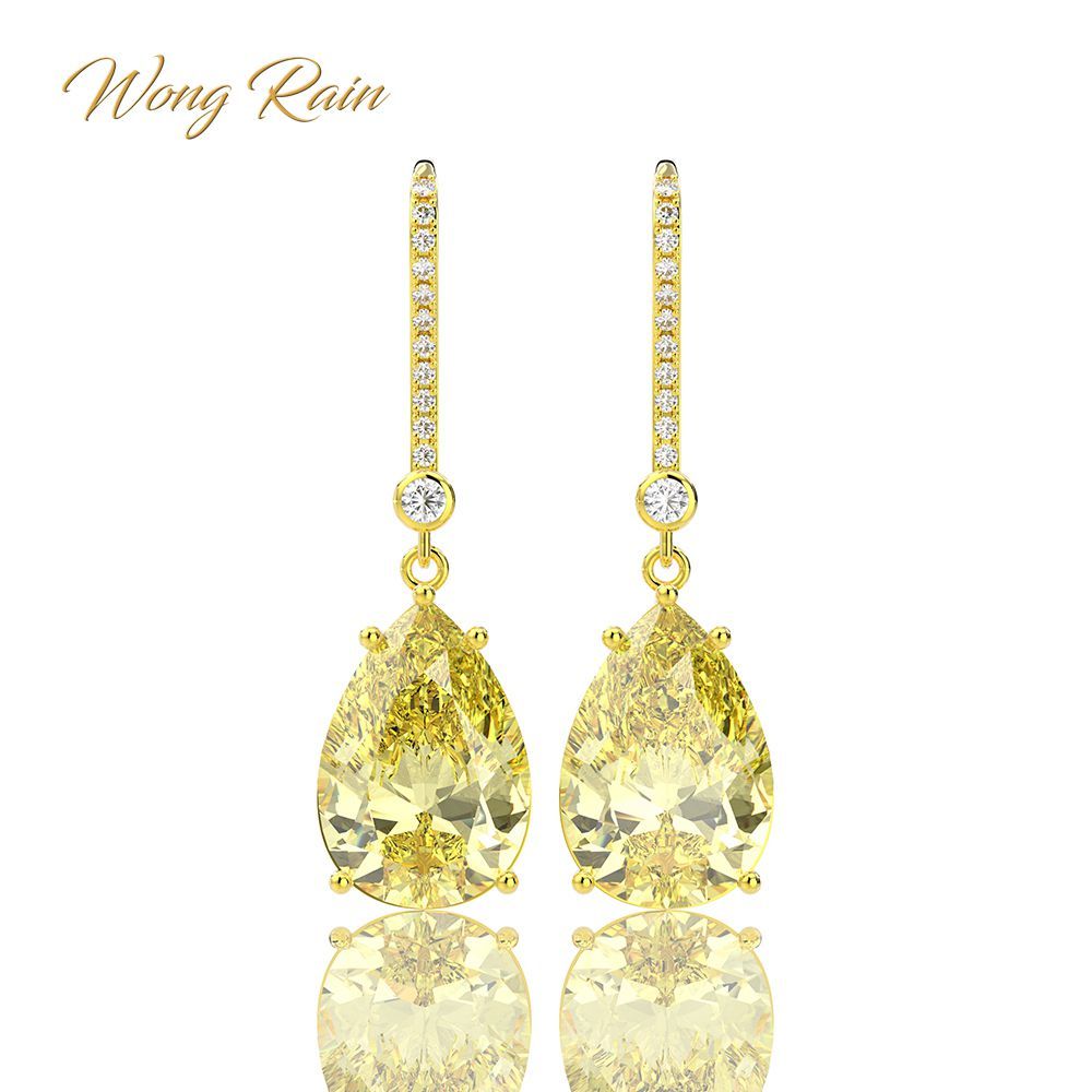 

Wong Rain 925 Sterling Silver Citrine Gemstone Drop Dangle Diamonds Yellow Gold Anniversary Earrings Fine Jewelry Gift Whole