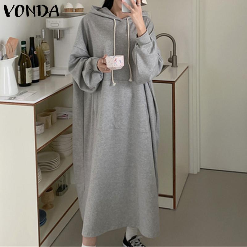 

Women' Hoodies & Sweatshirts Women Long Sleeve Dress Winter Autumn Hooded 2021 VONDA Female Sweatshirt Casual Vestidos Oversized Robe Femme, Black