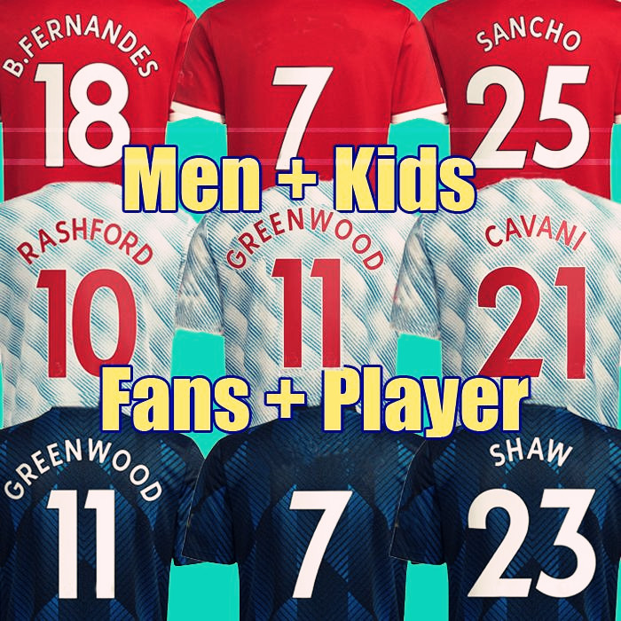 

21  SANCHO soccer jerseys PLAYER #7 Fans Player version man BRUNO FERNANDES LINGARD POGBA RASHFORD uTd football shirt 2021 2022 men kids kit sets, Multi