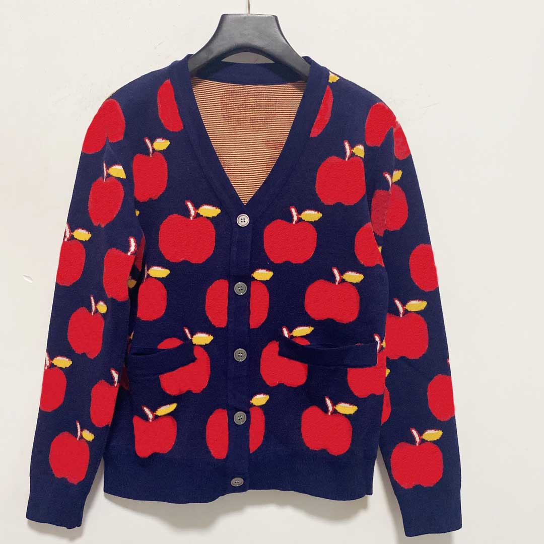 

Fashion Women Knits Casual Love Printed Knitted Cardigans Coat V-neck Elegant Lady Tops High Quality Ladies Sweater, Beige