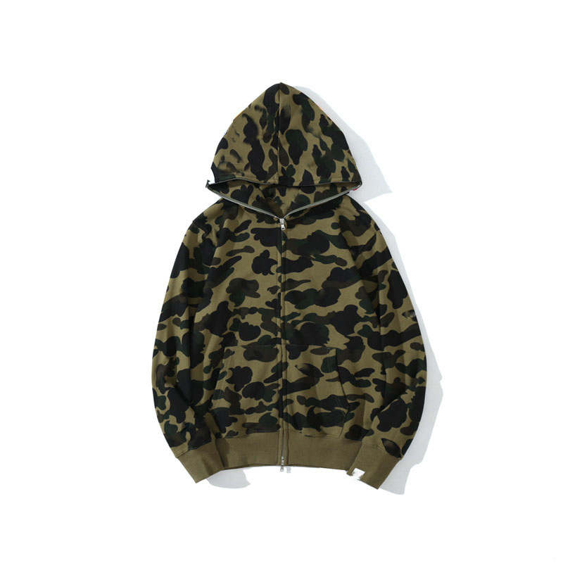 

Hoodie Shark Jaw Camo Full Zipper Sweats Coat Herren Jackets Men, Black