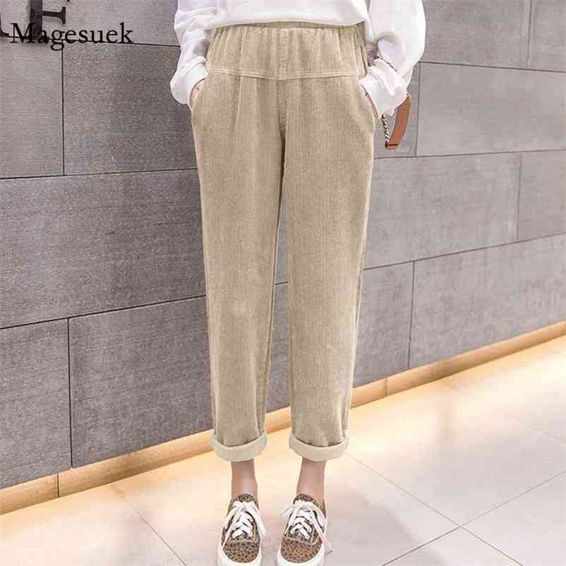 

Autumn Winter Loose Elastic Waist Corduroy Ladies Trousers Casual Streetwear Harem Pants Harajuku Velvet Warm Woman 11610 210518, Black