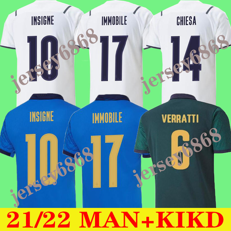 

Italy 2021 soccer Jersey home away 2122 JORGINHO EL SHAARAWY BONUCCI INSIGNE BERNARDESCHI Adult men + kids kit FOOTBALL SHIRTS, Green