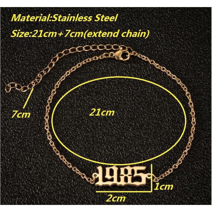 

link, chain birth year ankle leg bracelet jewelry personalize stainless steel gold custom number anklet friend gifts zo0jb hjen 6ok3, Black
