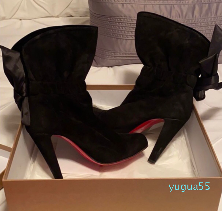 

Winter Brand Luxurious Red Bottom Kristofa Ankle Boots Women High Heels Black Suede Leather Fashion Lady Booty 6102
