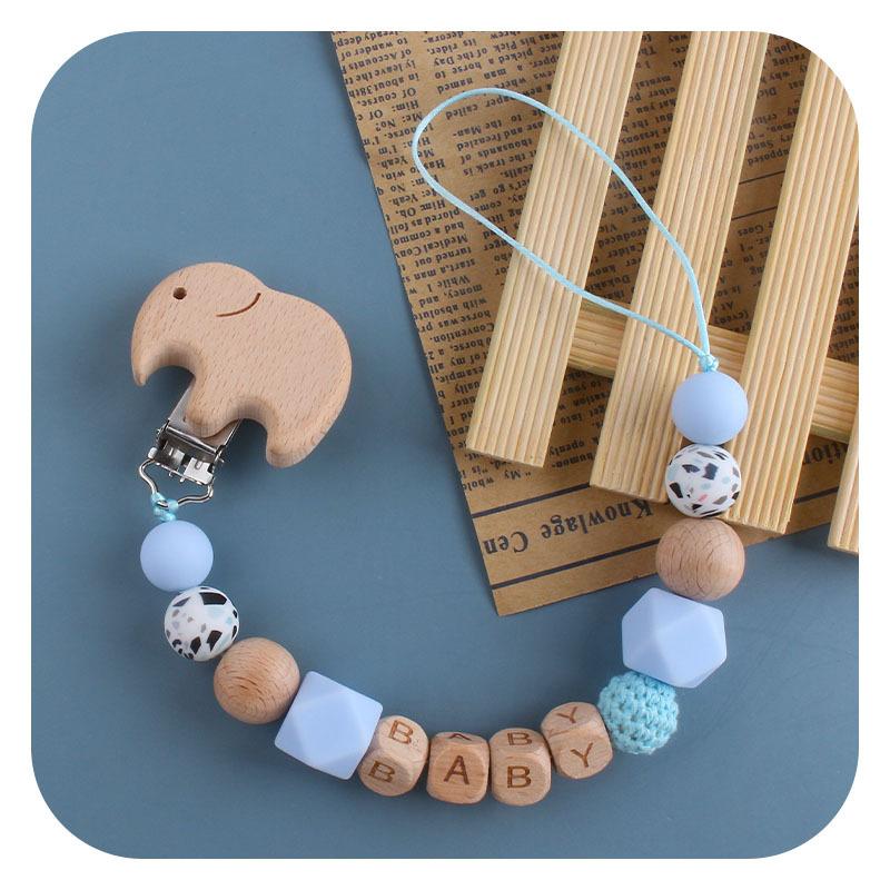 

Pacifiers# Handmade Personalized Name Baby Animal Wooden Dummy Pacifier Clips Safe Teething Chain Holder Chew Wholesale