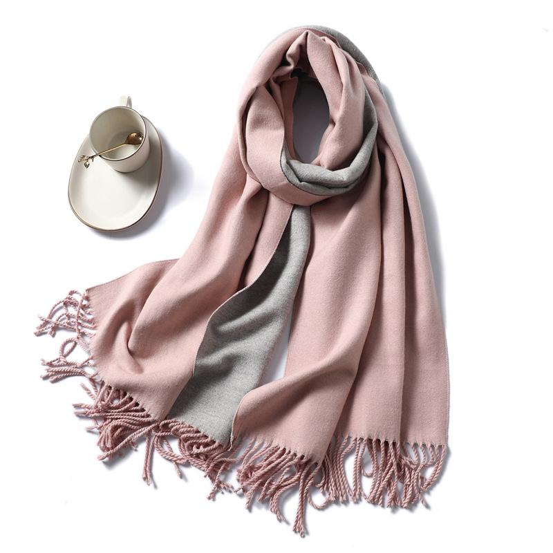 

Scarves Winter Cashmere Scarf Women Thick Warm Shawls Wraps Lady Solid Fashion Tassels Pashmina Blanket Quality Foulard 2021, Blue;gray