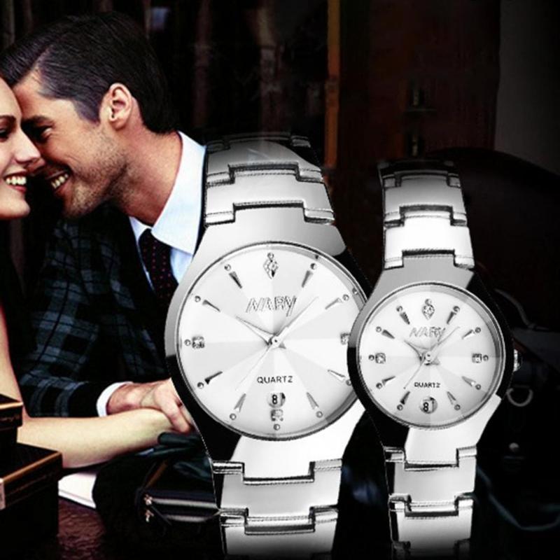 

Wristwatches Nary Fashion Luxury Couples Watch Single Calendar Inlaid Diamond Tungsten Steel Waterproof Quartz Men And Women, Men black