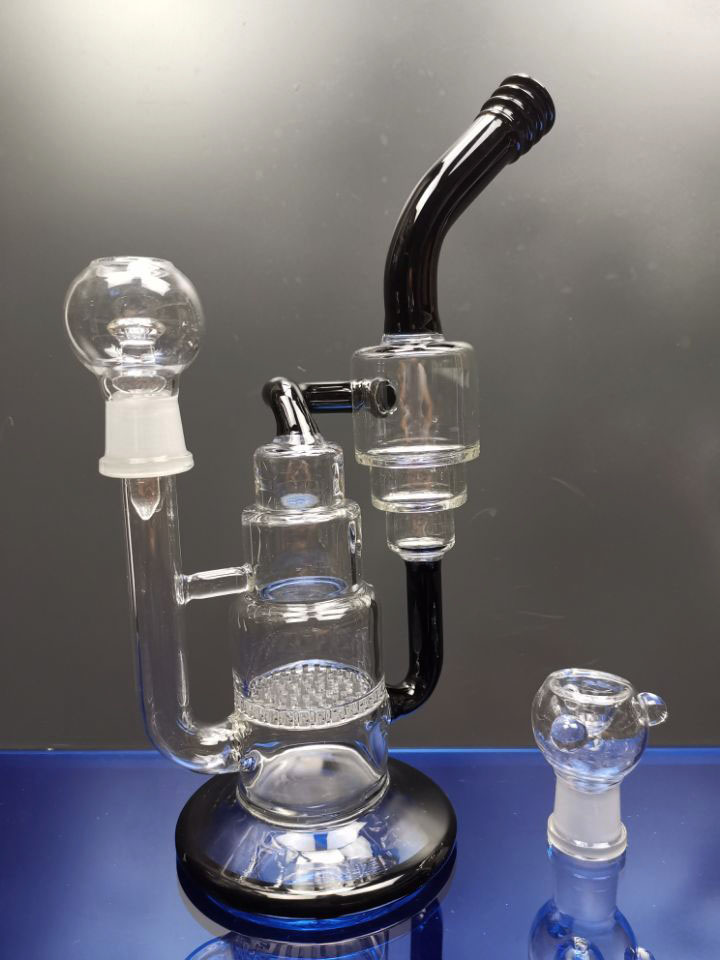 

Black glass bongs classic double cake recycler smoking pipe dab rigs water pipes bong with 18.8mm joint dhpingshop