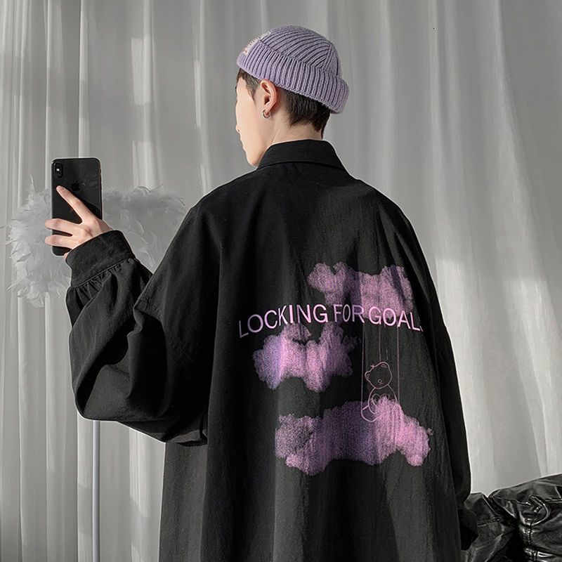 

men's casual shirts men coats handsome shirt men's trend loose long-sleeved boys spring summer new clothing m8hy, White;black
