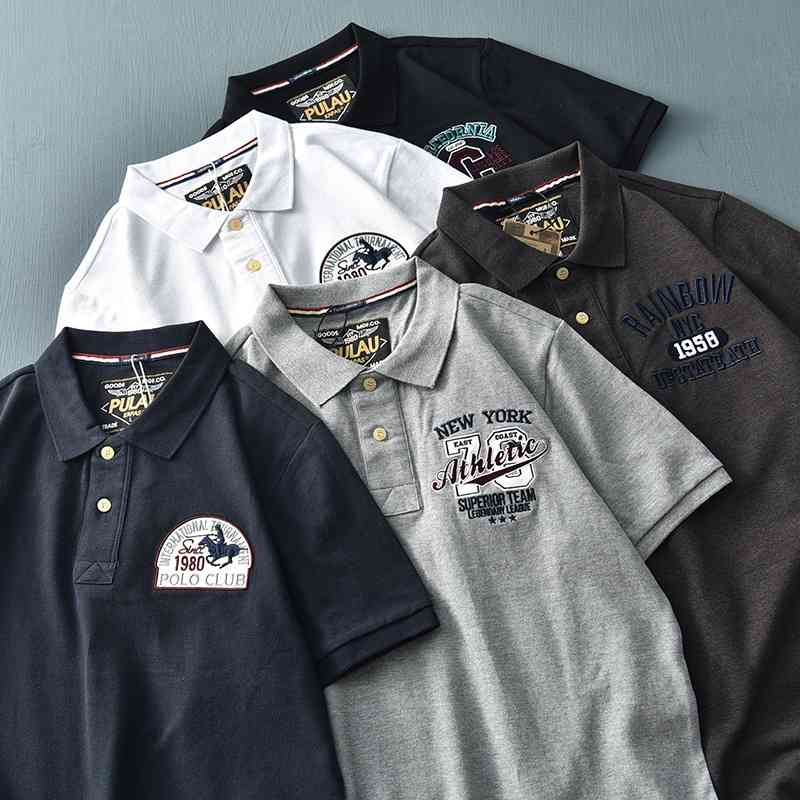 

American sports pearl ground cotton short sleeve men's Polo Shirt summer trend Lapel embroidery loose LARGE T-SHIRT, Pk508 light gray