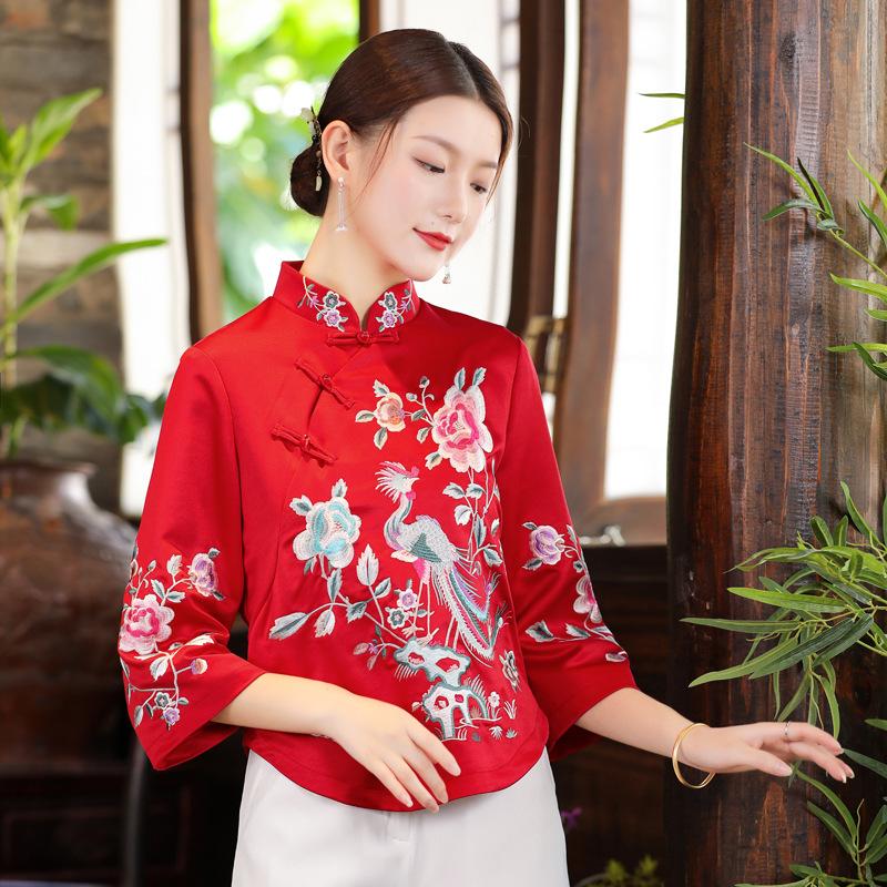 

Ethnic Clothing Retro Women Embroidery Chinese Qipao Top Shirt Blouse