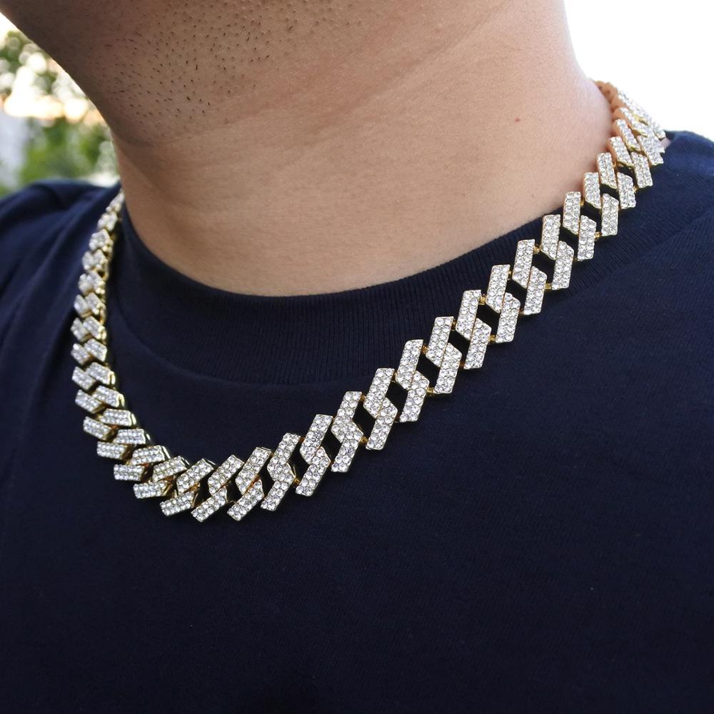 

15mm men's hip hop necklace miami cuban curb link chain 2 tone red black blue crystal iced out punk rapper singer 2 row cz chain X0509