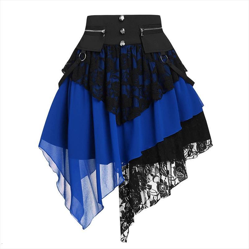 

vintage red lace goth womens skirts high waist a line y2k summer clothingpatchwork mesh hollow out midi female, Black