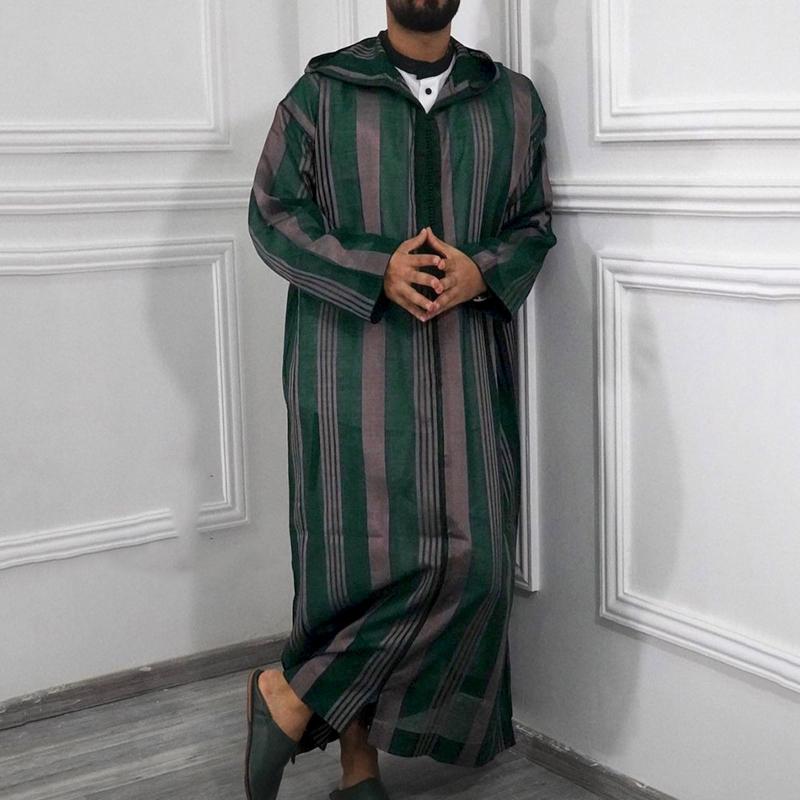 

Ethnic Clothing Muslim Men Jubba Thobe Long Sleeve Striped Hooded Breathable Robes 2022 Robe Loose Dubai Saudi Arab Kaftan Clothes, Red