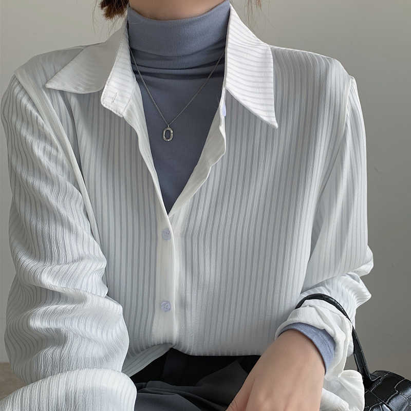

Blouses Long Sleeve White Blouse Turn Down Collar Chiffon Blouse Shirt Tops Women Blusas Mujer De Moda Blouse Women E760 210602