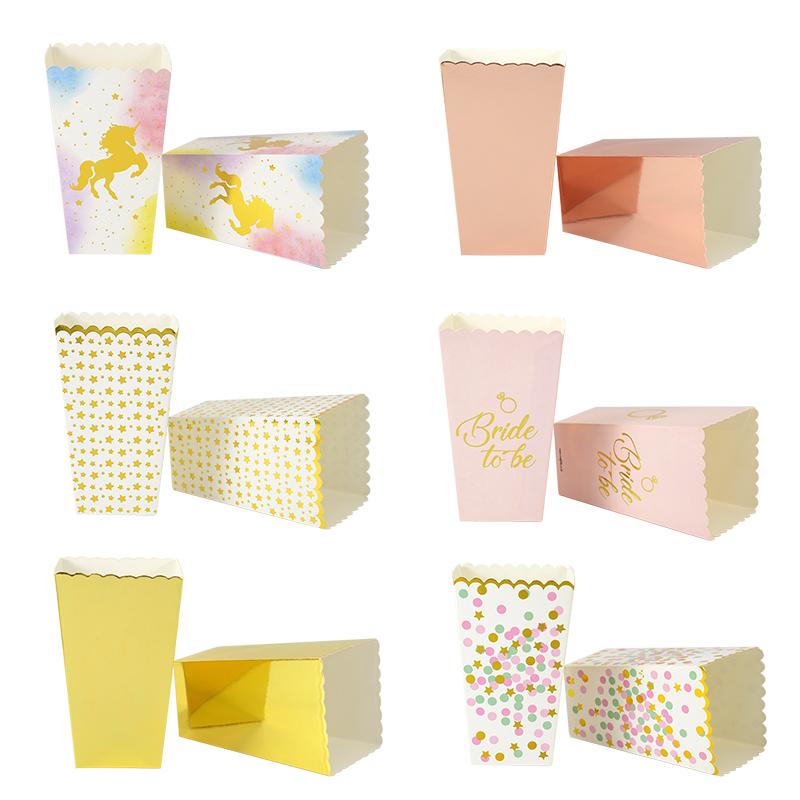 

Gift Wrap 6/12pcs Party Paper Popcorn Boxes Rose Gold Corn Candy/ Sanck Favor Bag Xmas Wedding Kid Birthday Decoration