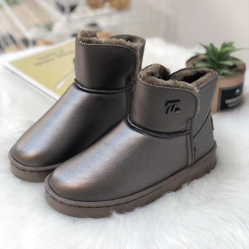 

Fur Shearling Snow Boots Women 2021 Winter Flat Bottom Non Slip Bread Shoes Wild Plus Velvet Warmth Short Tube Cotton, Black