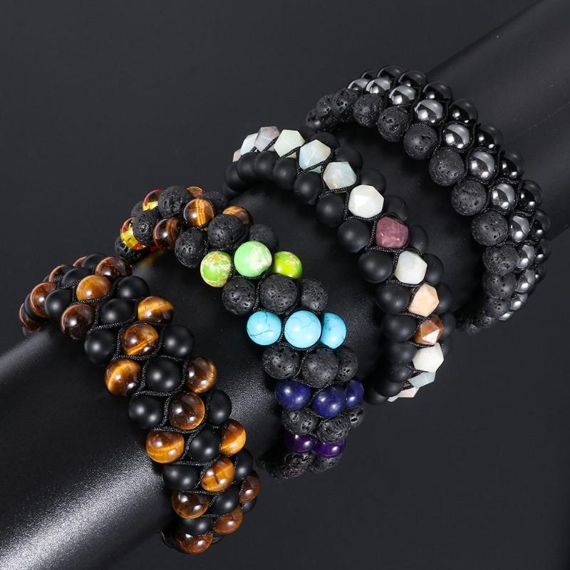 

Charm Bracelets Healing Balance Wristbands Tiger Eye 8mm Bead Double Layer Row Multi Lava Rock Bracelet 7 Chakra, Golden;silver