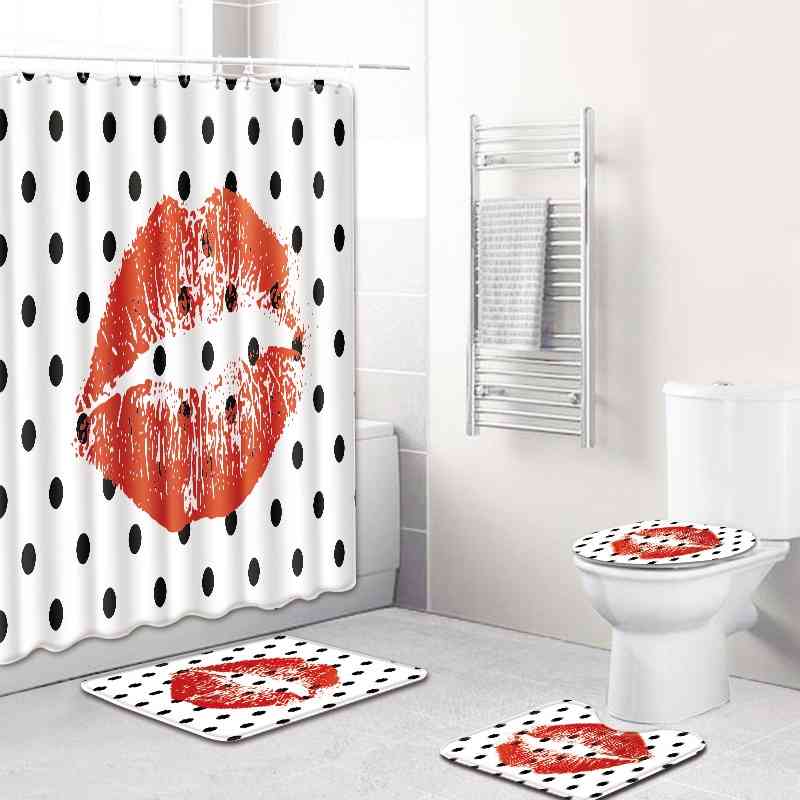

Sexy Lip pattern shower curtain carpet combination set, C330-1