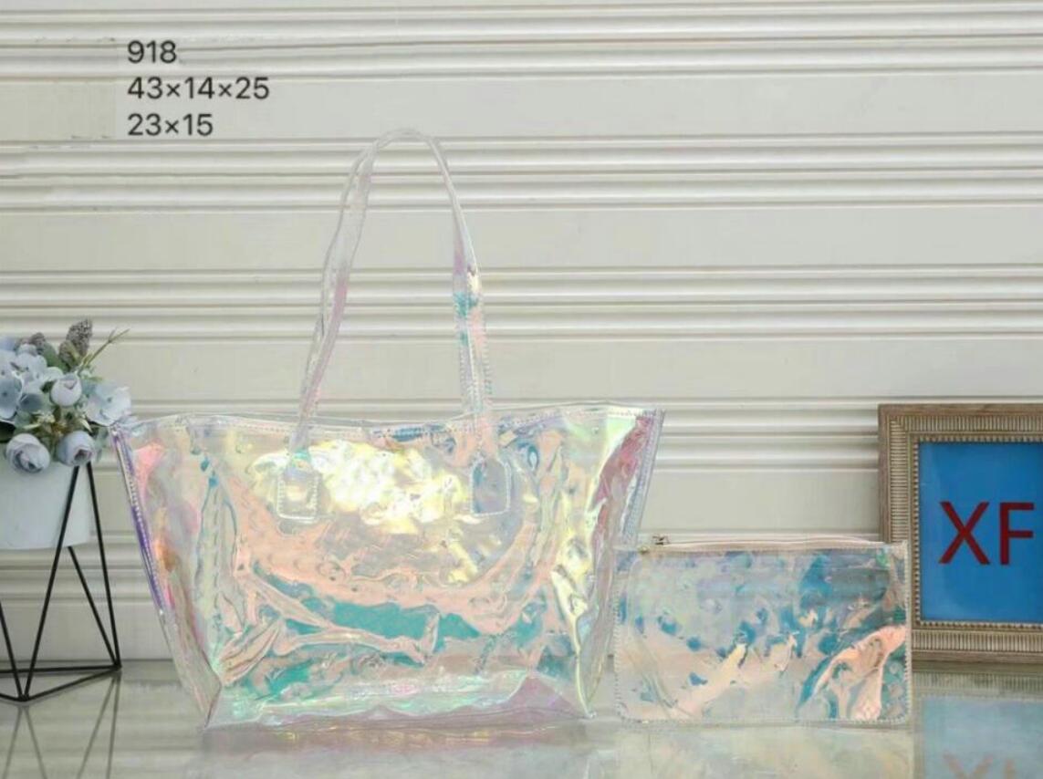 

designer 2pcs/set women Colorful light handbags ladies claser composite bags lady clutch bag shoulder tote female purse wallet fashionable, Laser color