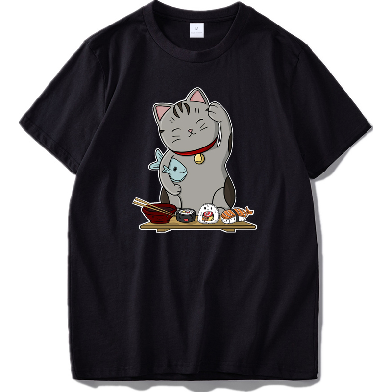 

Japan Style Cat T Shirt Japanese Sushi Fish High Quality 100% Cotton EU Size Graphic Gifts Tshirt, Mainly pictures