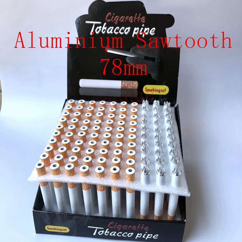 

100 Pcs/lot Metal Aluminum Cigarette Shape Smoking Pipes Sawtooth Aluminium Alloy Pipe One Hitter Bat for Tobacco Herb Tools Accessories