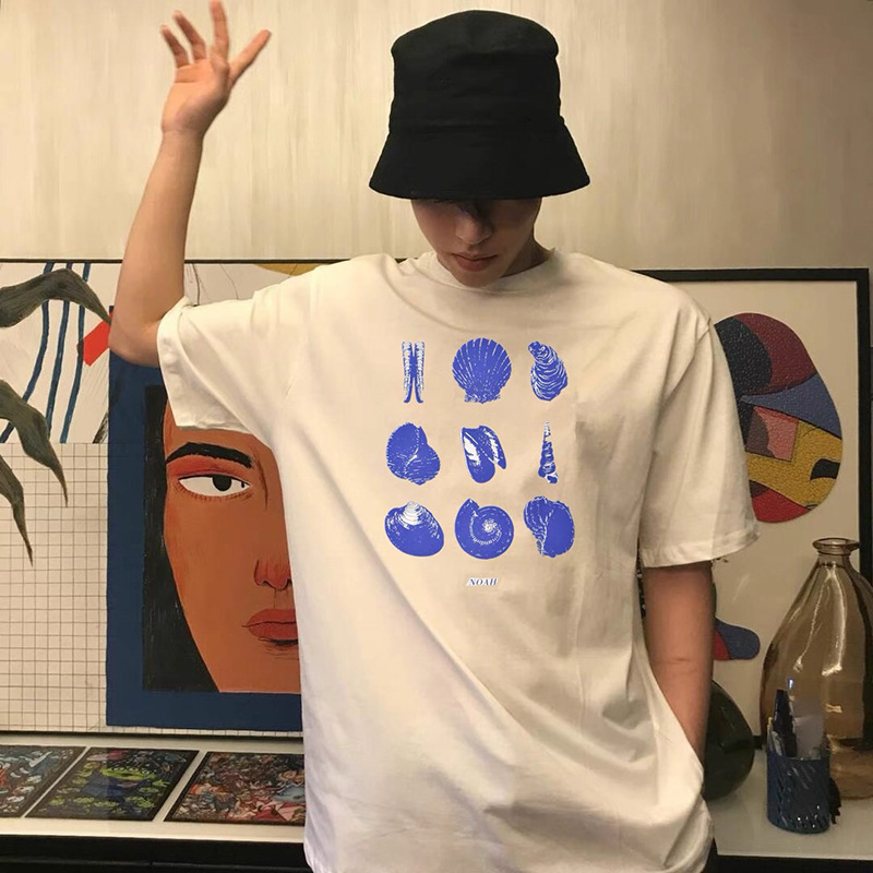 

Noah shells tee shell conch short sleeve Meichao high street loose casual crew neck printed lovers t-shirt men CCYN, White;black