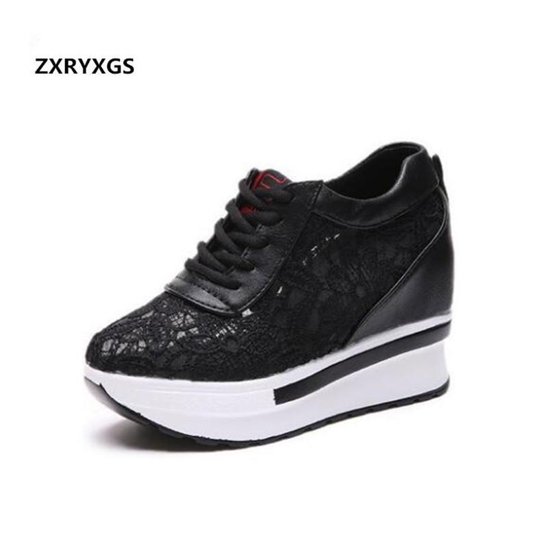 

Dress Shoes 2021 High Quality PU Lace Fashion Casual Woman Heel Breathable Platform Wedges Increase Within Heels, Black