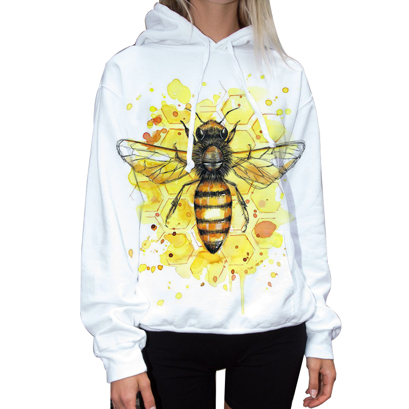 

Winter and Autumn and autumn hoodie women's plus size cute bee printing loose and comfortable casual long sleeves, Black
